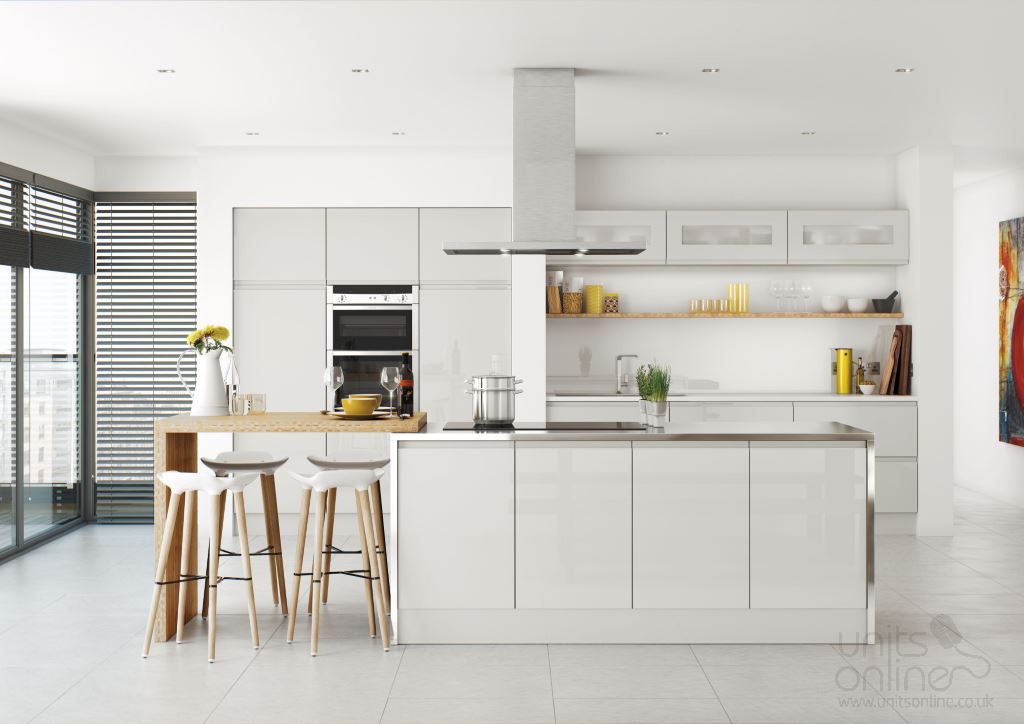Lucente gloss light grey handleless kitchen
