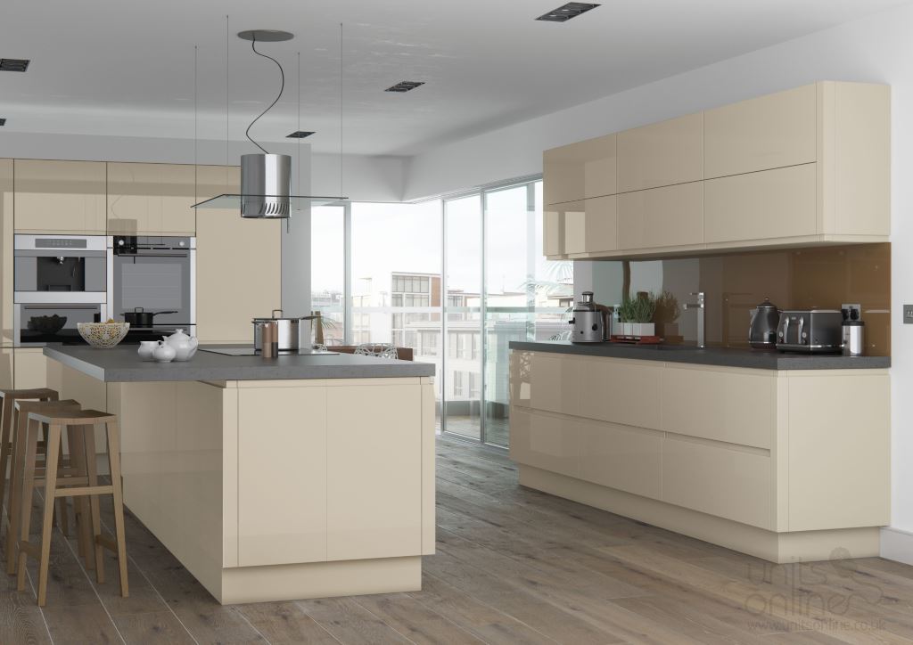 Lucente gloss stone handleless kitchen