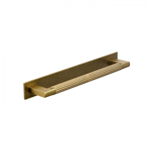 Arden, Fluted D handle with backplate, 160mm, Aged Brass
