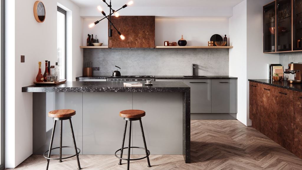 Cosdon mid grey gloss kitchen