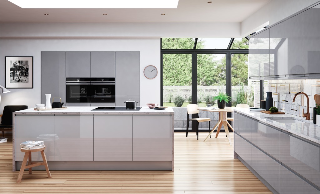 Strada gloss dust grey handleless kitchen
