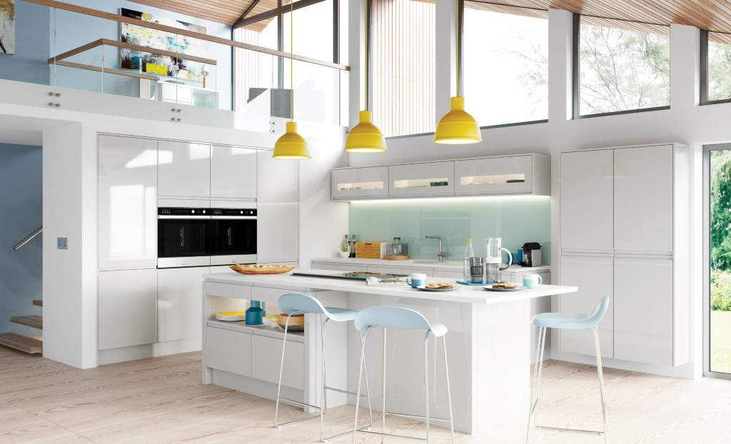 Strada gloss light grey handleless kitchen