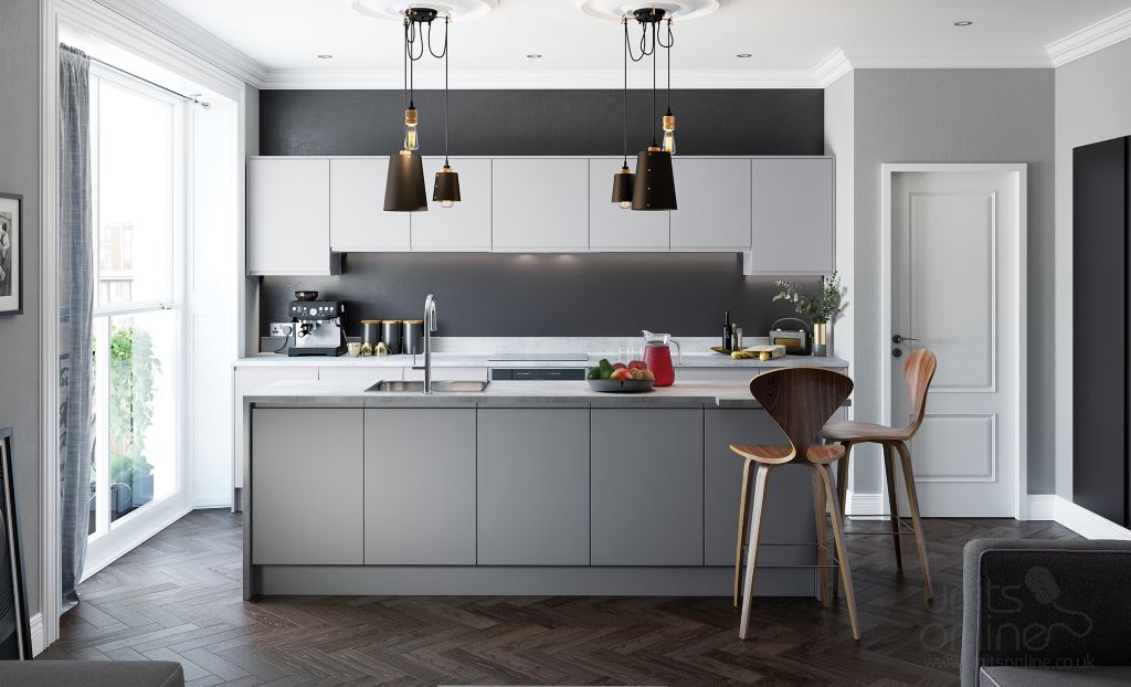 Strada matt dust grey handleless kitchen