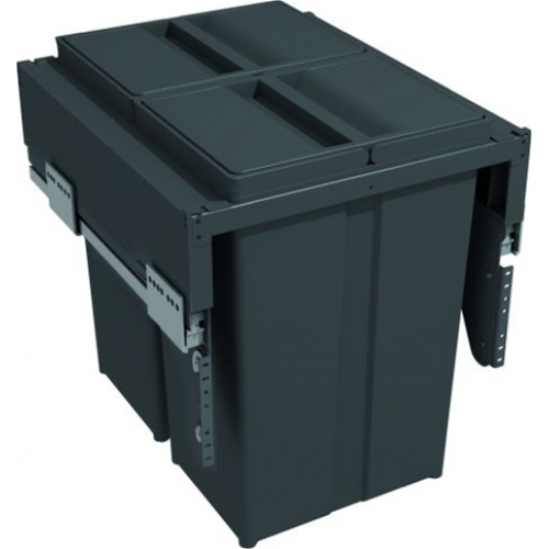 Pull-Out Waste Bin With Plastic Lid, 2 x 29 Litre Bins