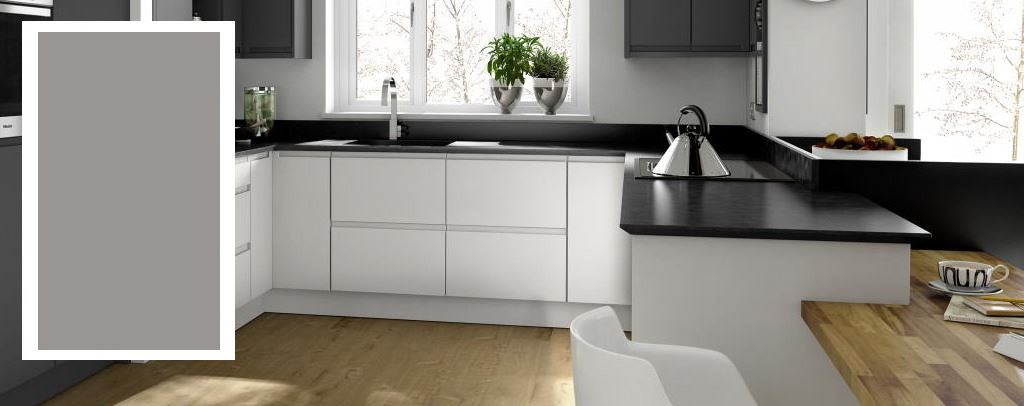 Remo matt silver grey handleless kitchen from Second Nature