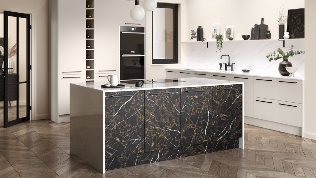 Aspects Bespoke Black Mustang Nero with matt cashmere kitchen