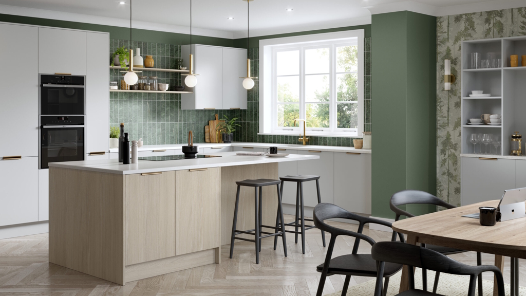 Aspects Bespoke Matt Light Grey with Urban Oak kitchen