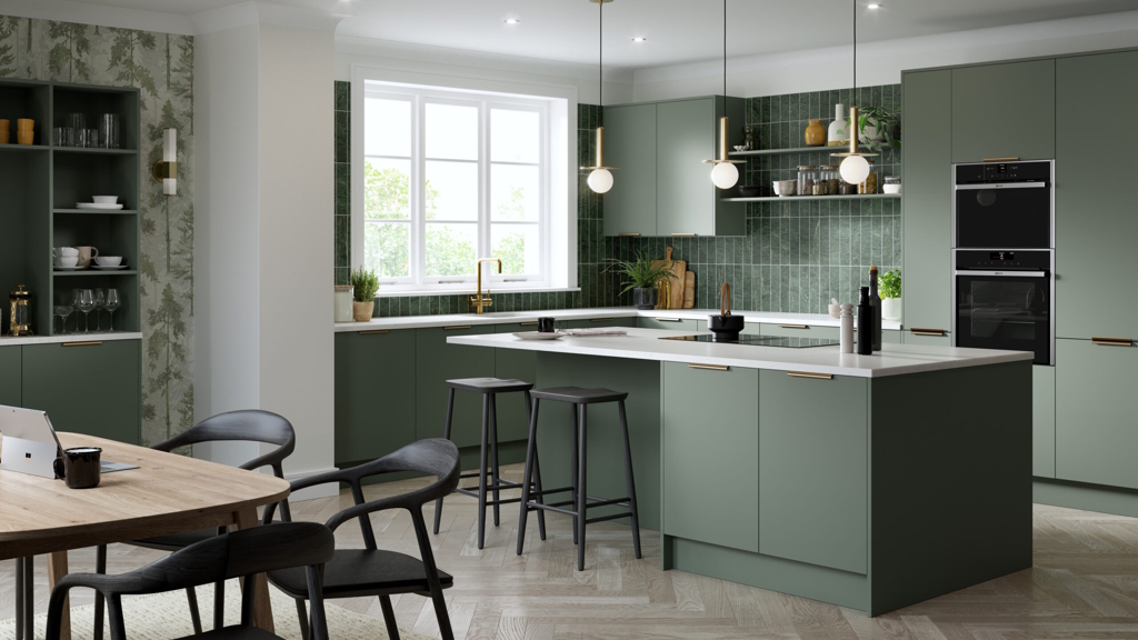 Aspects Bespoke Matt Smoke Green kitchen