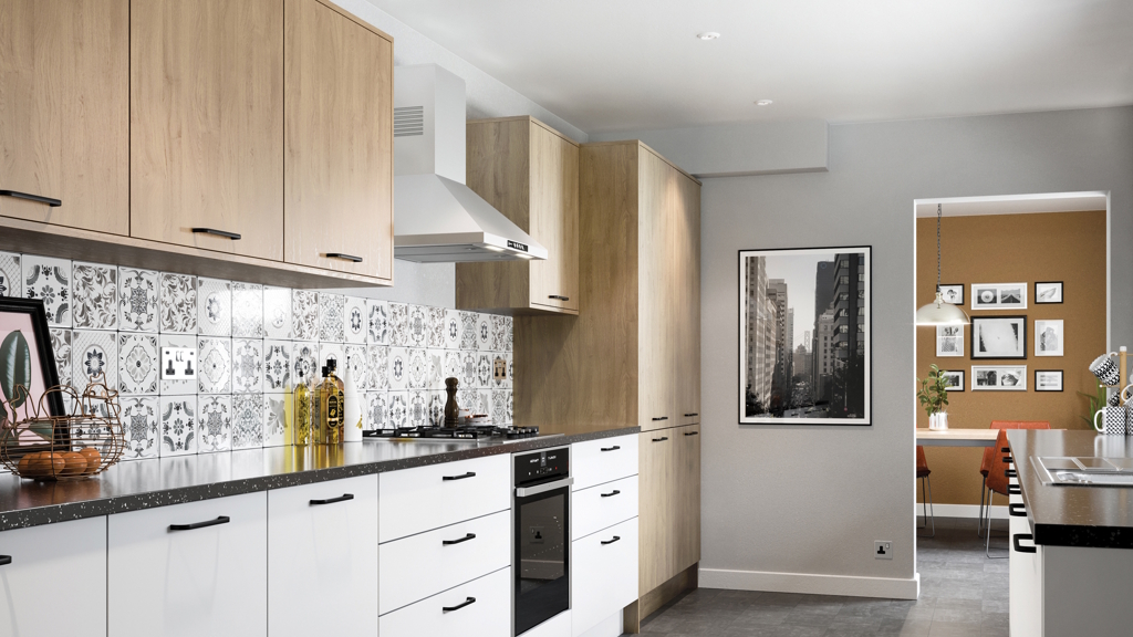 Aspects Bespoke Natural Kendal Oak with matt snow white kitchen