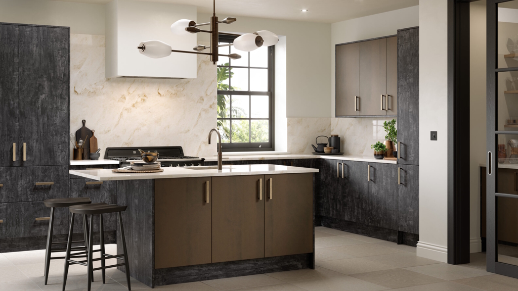 Aspects Bespoke Tigerwood Nero with galvano bronze kitchen