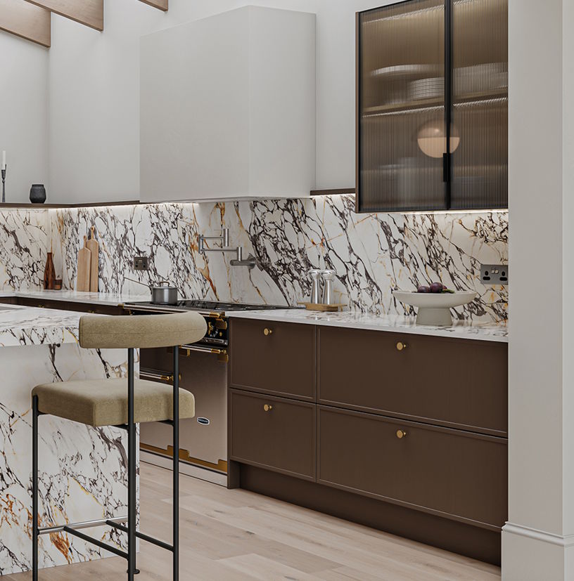 Aalborg micro shaker kitchen in fawn and truffle colours