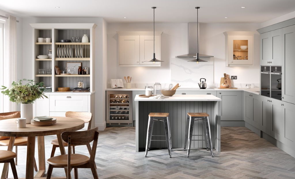 Second Nature Milbourne dove grey shaker kitchen