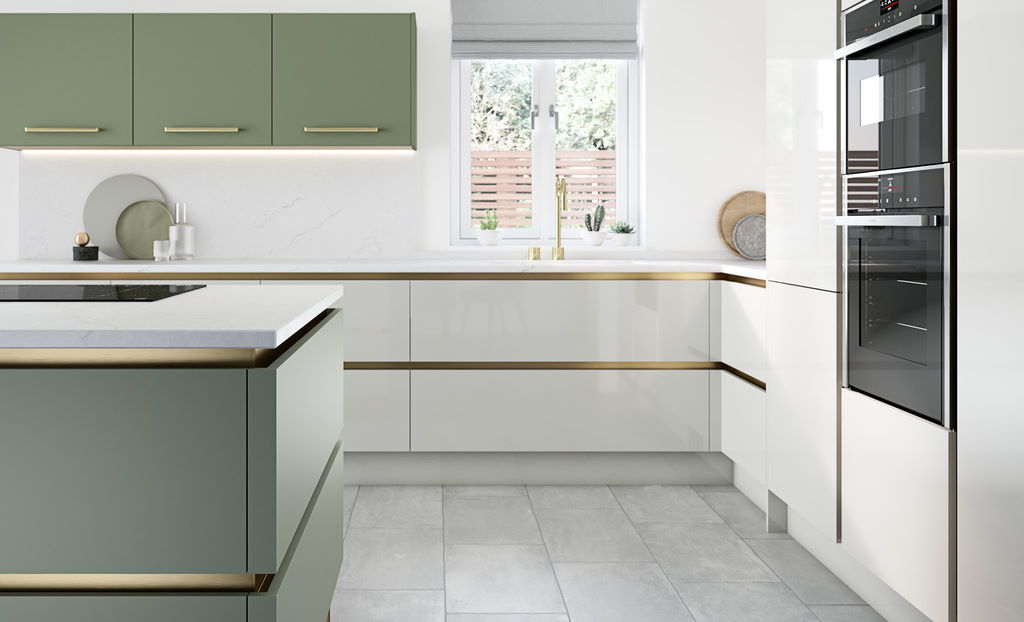 Second Nature Porter gloss dove grey true handleless kitchen