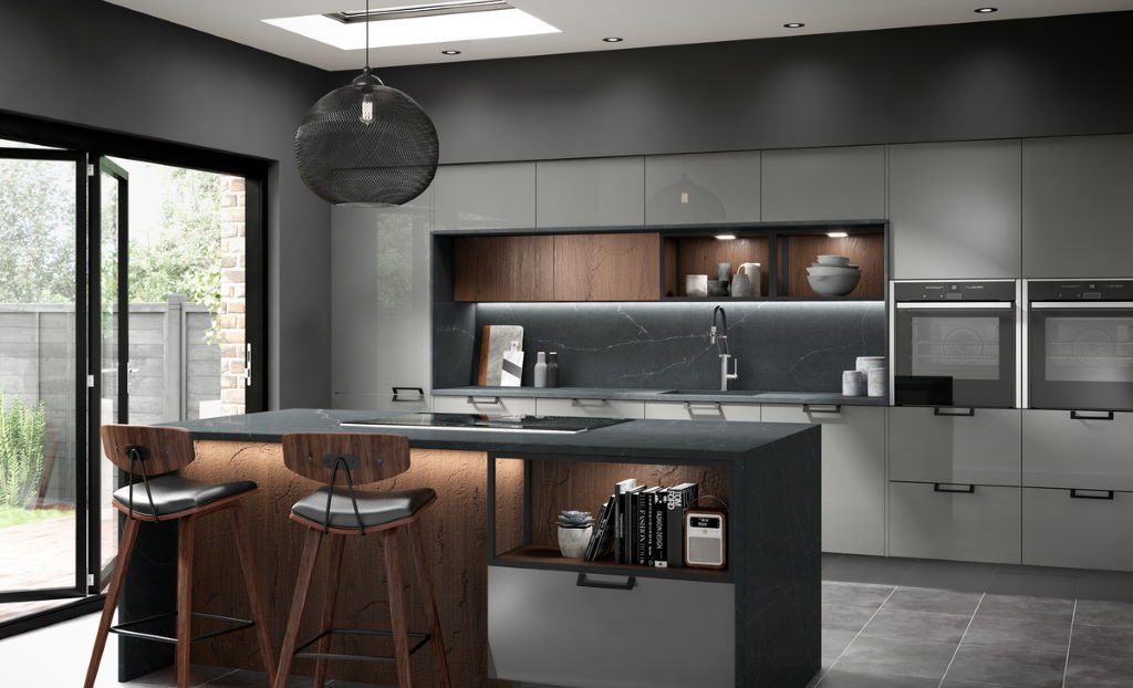 Second Nature Porter gloss dust grey kitchen