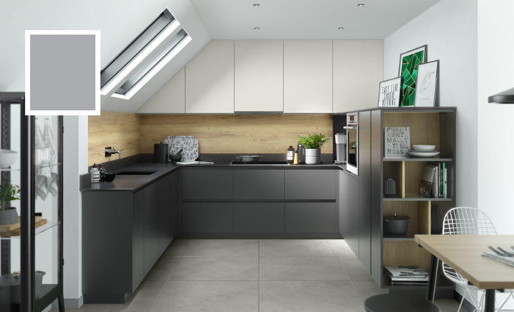 Second Nature Unity supermatt dust grey true handleless kitchen