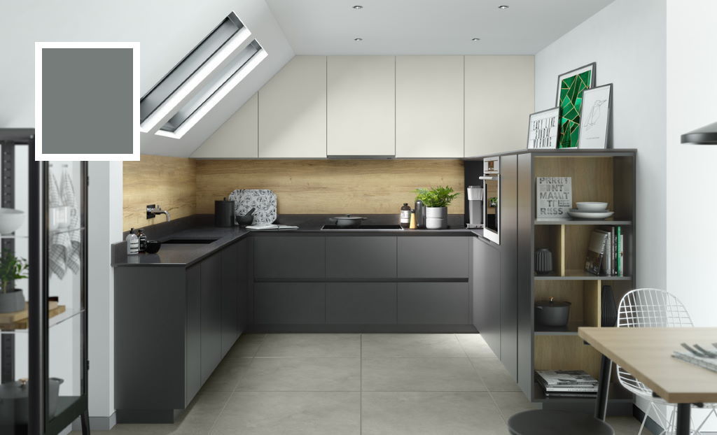 Second Nature Unity supermatt pebble grey true handleless kitchen