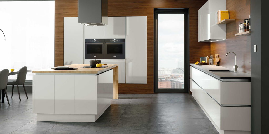 TKC Vivo+ gloss light grey true handleless kitchen