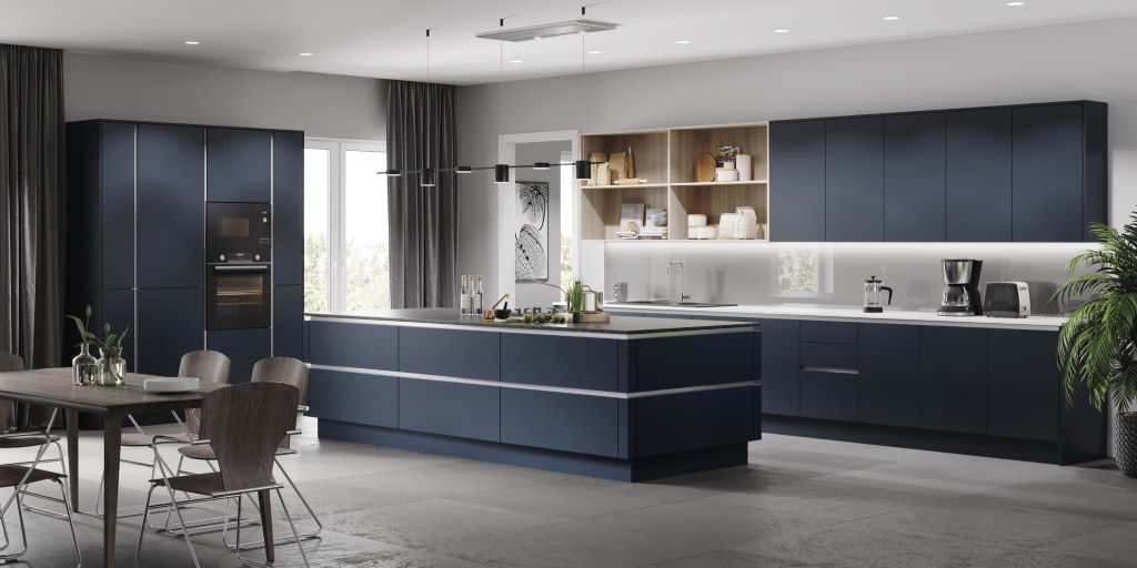 TKC Vivo+ matt indigo true handleless kitchen